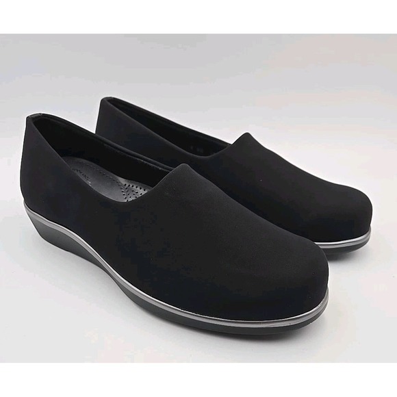 SAS Bliss‎ Slip On Tripad Comfort Loafers Black Wedge Heeled FootbedSize 8 WW